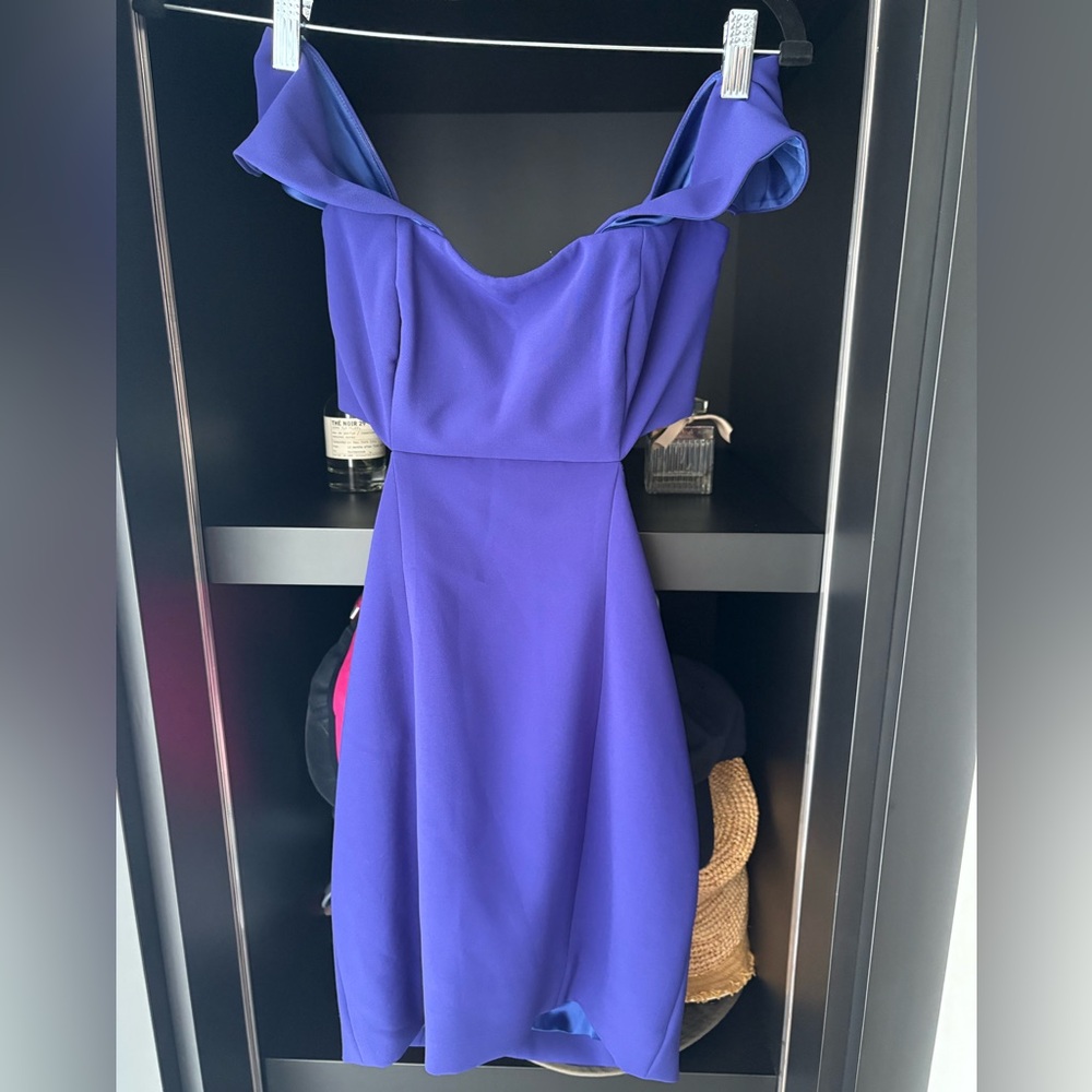 JAYGODFREY Purple Off-Shoulder Sheath Mini Dress